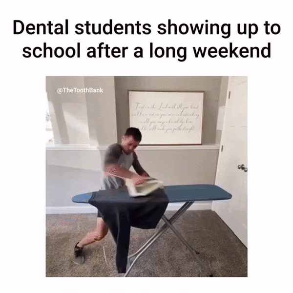 dental student show up to school running out of car gif