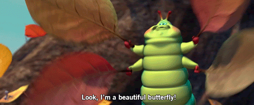 Caterpillar feeling butterfly